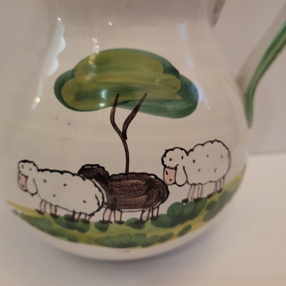 Vintage Italian Art Pottery Pitcher With Sheep & Tree Design - Picture 2 of 9